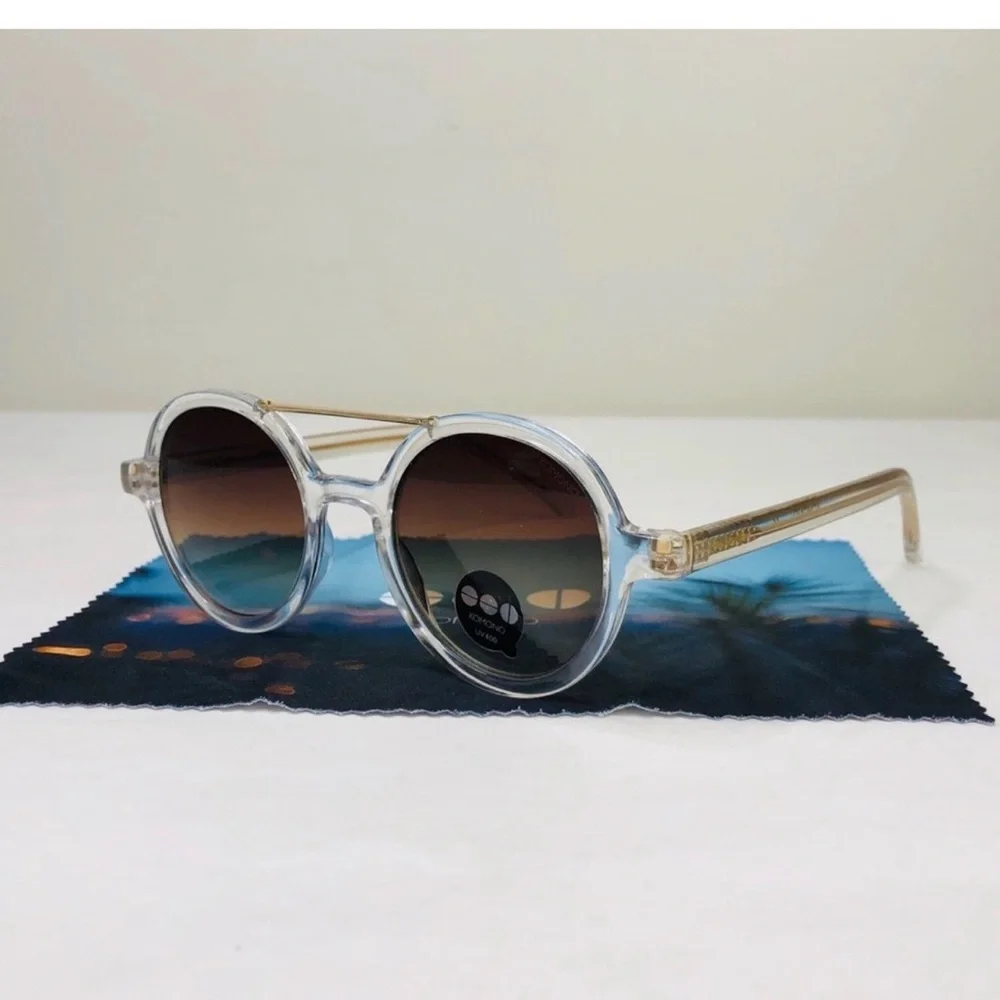 Komono Transparent Gold and Brown Sunglasses NEW The Vivien Clear Round NWT - Picture 8 of 11